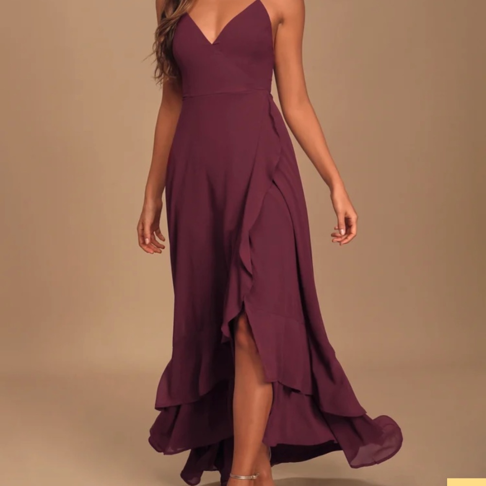 In Love Forever Plum Lace-Up High-Low Maxi Dress